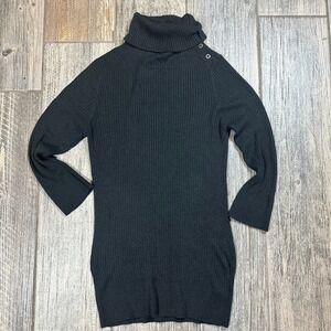 Free People Women's‎ Black Ribbed Knit Turtleneck Button Detail Long Sleeve